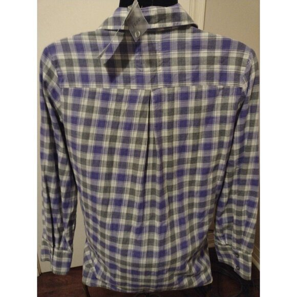 NWT New IZOD Women's Large L Cotton Button Up Shirt Purple Gray Long Sleeve - Picture 4 of 15